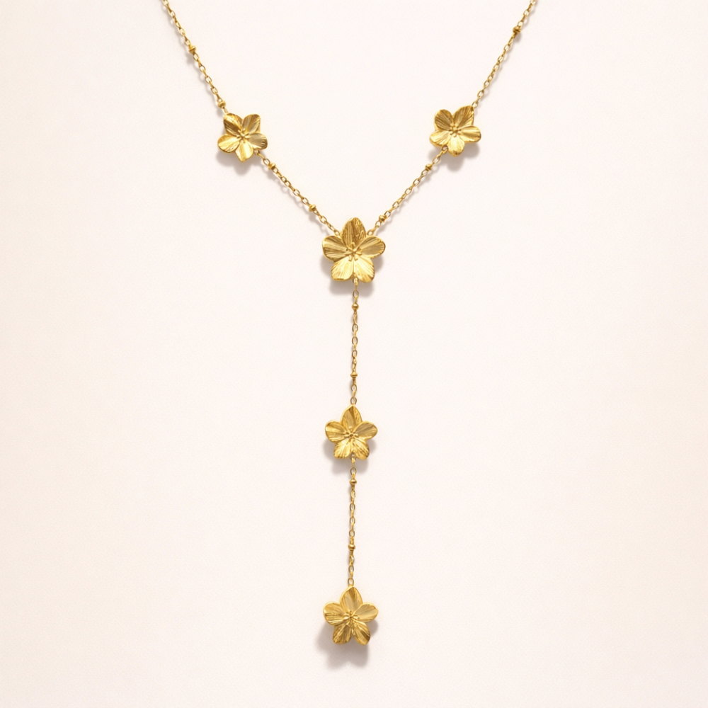 Collier Y fleurs en acier inoxydable argenté | bijoux acier inoxydable | Gaou Bijoux