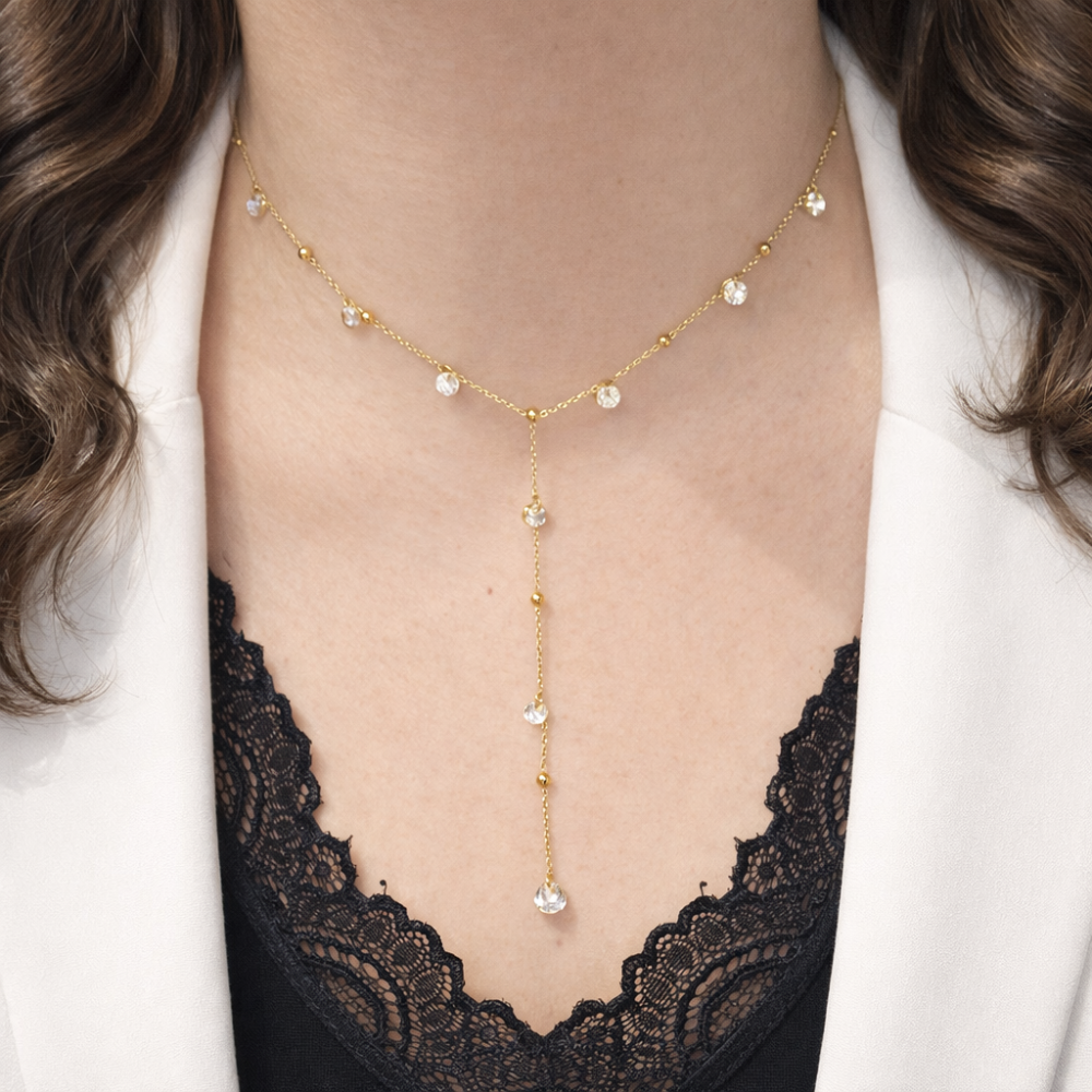 Collier Y avec gouttes doré et argenté bijoux acier inoxydable | Gaou Bijoux