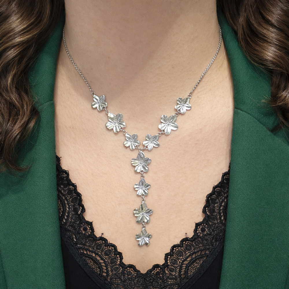 Collier Y fleurs doré et argenté bijoux acier inoxydable | Gaou Bijoux