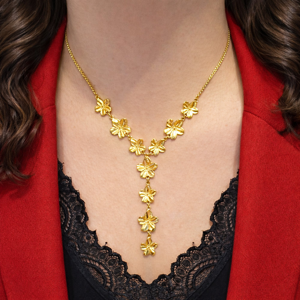 Collier Y fleurs doré et argenté bijoux acier inoxydable | Gaou Bijoux