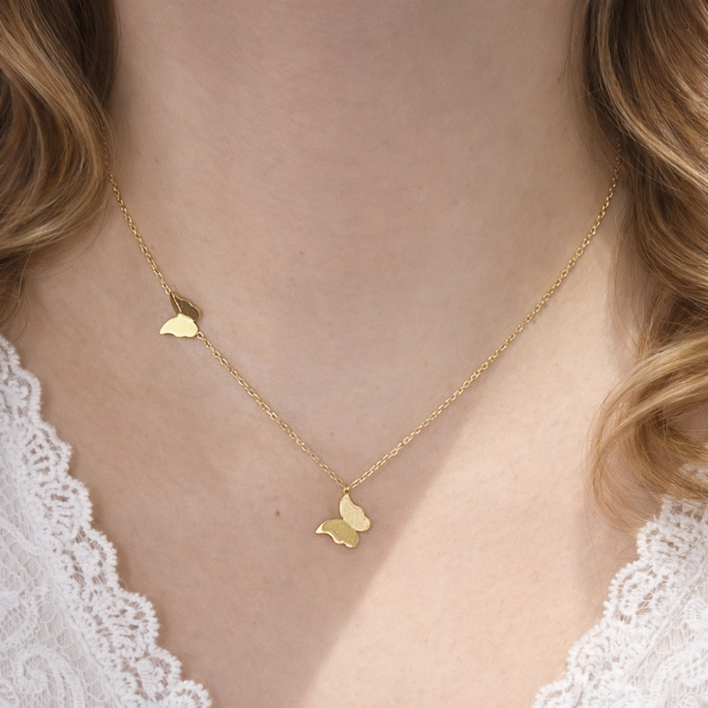Collier Papillons Dorés – bijoux acier inoxydable | Gaou Bijoux