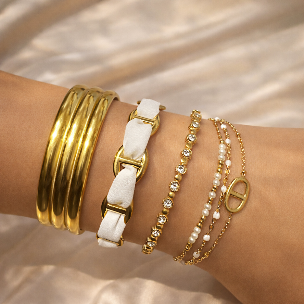 Jonc large doré triple rainure – acier inoxydable | Gaou Bijoux