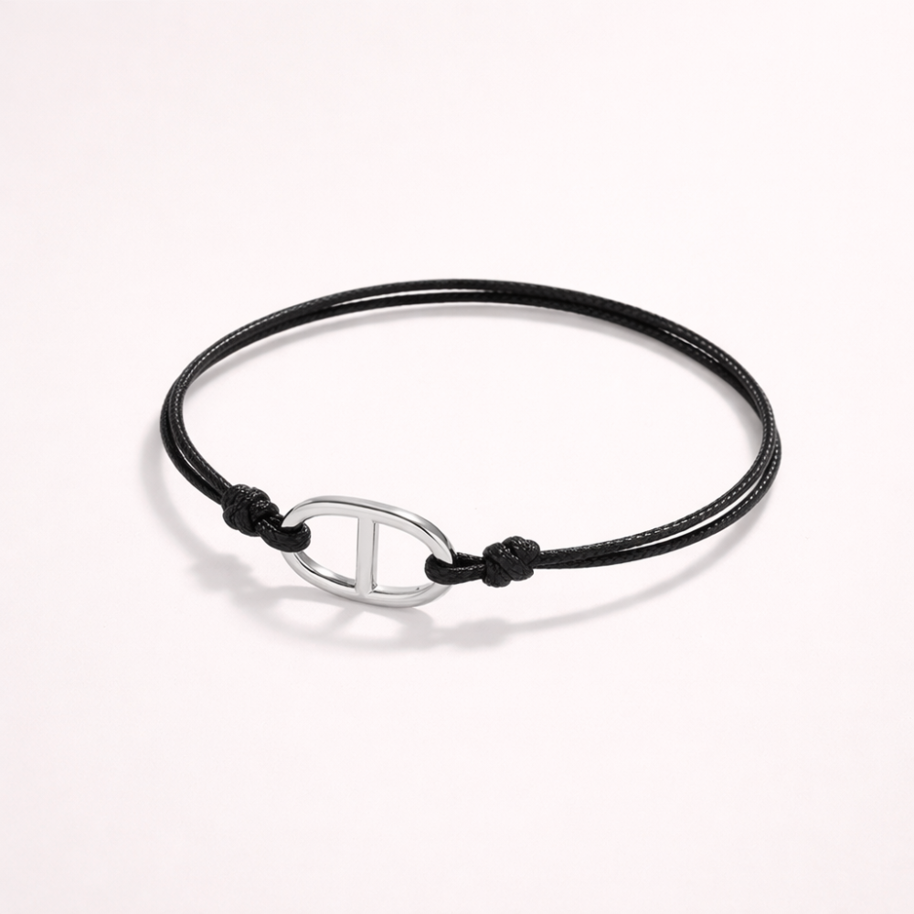 Bracelet Maille Marine Cordon Noir - Grand Medaillon | Gaou Bijoux