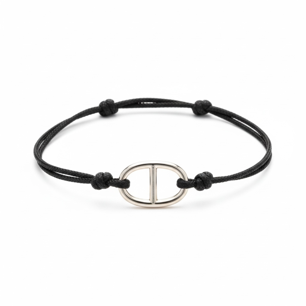 Bracelet Maille Marine Cordon Noir - Grand Medaillon | Gaou Bijoux