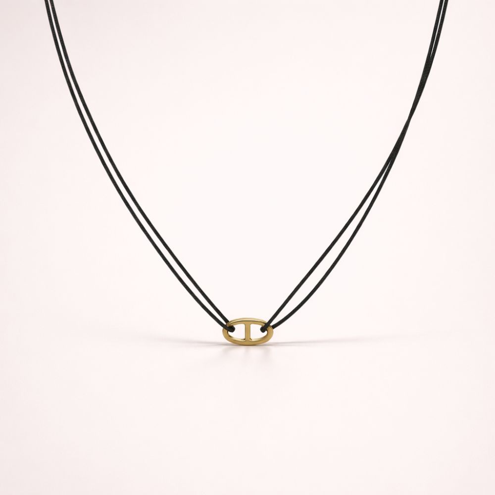 Collier Cordon Noir Double & Pendentif Ovale Doré Élégant | Gaou Bijoux