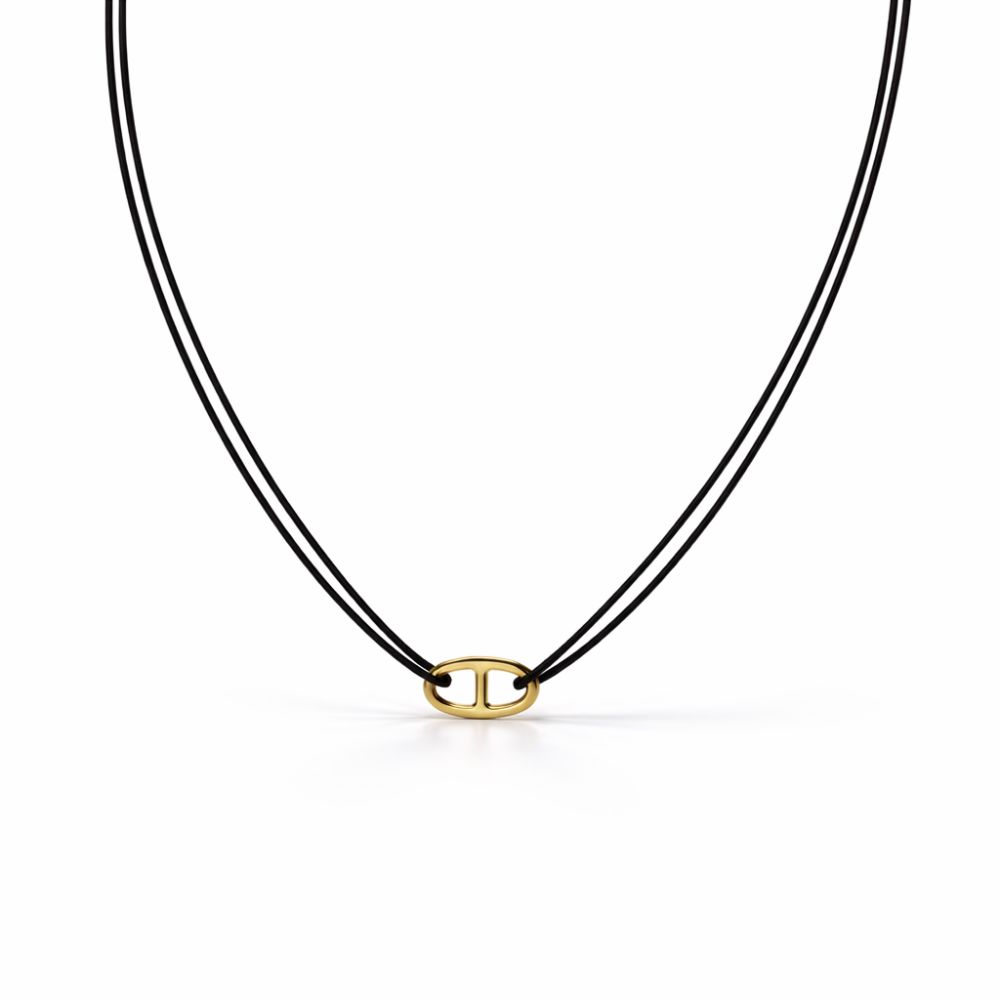 Collier Cordon Noir Double & Pendentif Ovale Doré Élégant | Gaou Bijoux