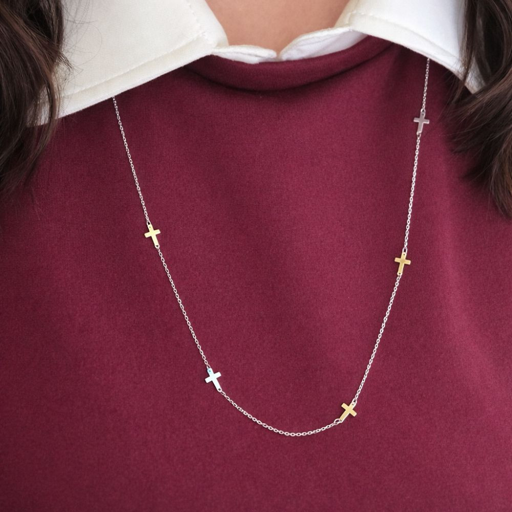 Collier Long Croix Argenté Minimaliste | bijoux acier inoxydable | Gaou Bijoux