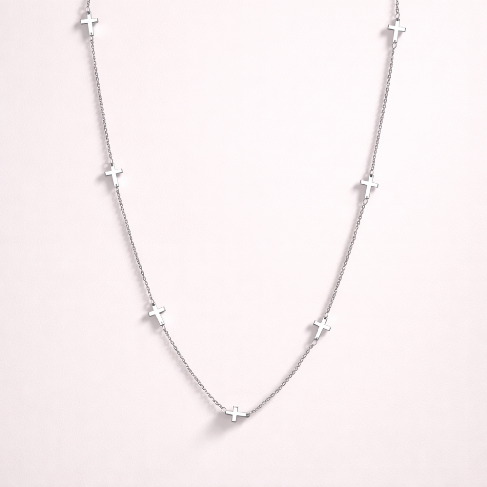 Collier Long Croix Argenté Minimaliste | bijoux acier inoxydable | Gaou Bijoux