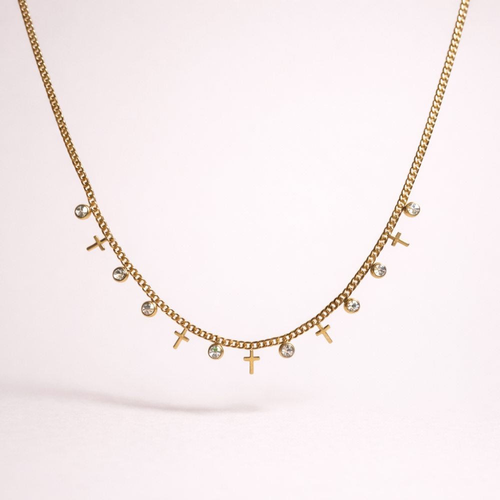 Collier Croix et Strass – bijoux acier inoxydable doré | Gaou Bijoux