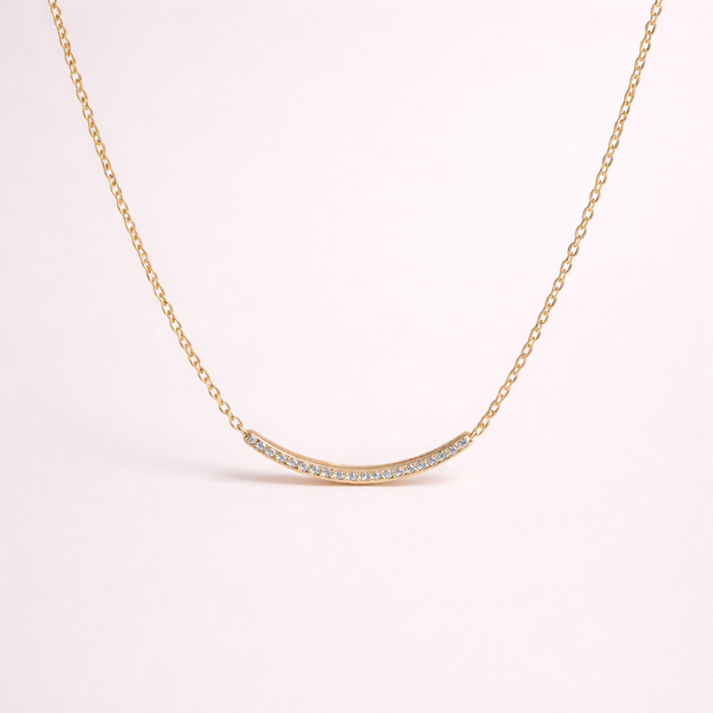 Collier arc incurvé avec zircons en acier inoxydable doré et argenté