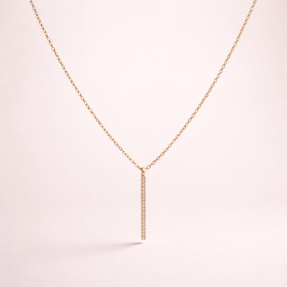 Collier barre dorée minimaliste avec strass acier inoxydable | Gaou Bijoux