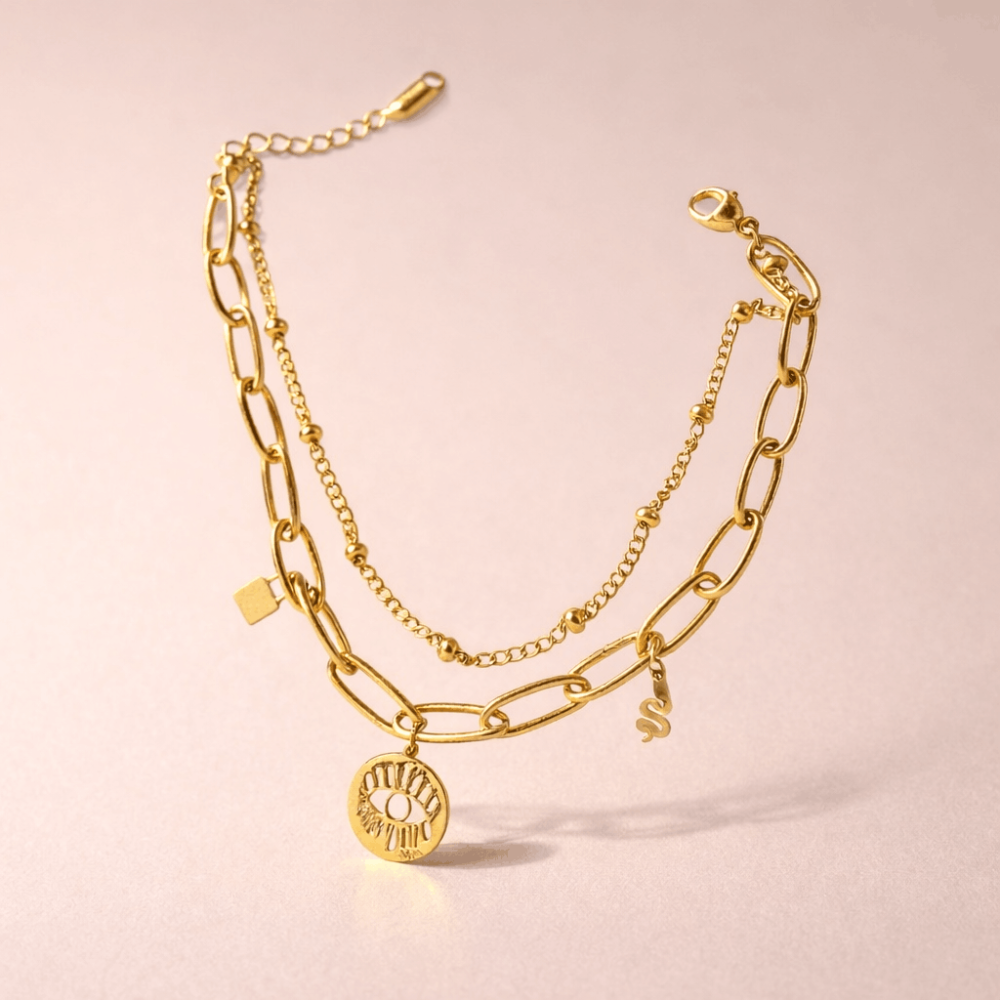 Bracelet Double Chaîne & Charms Dorés