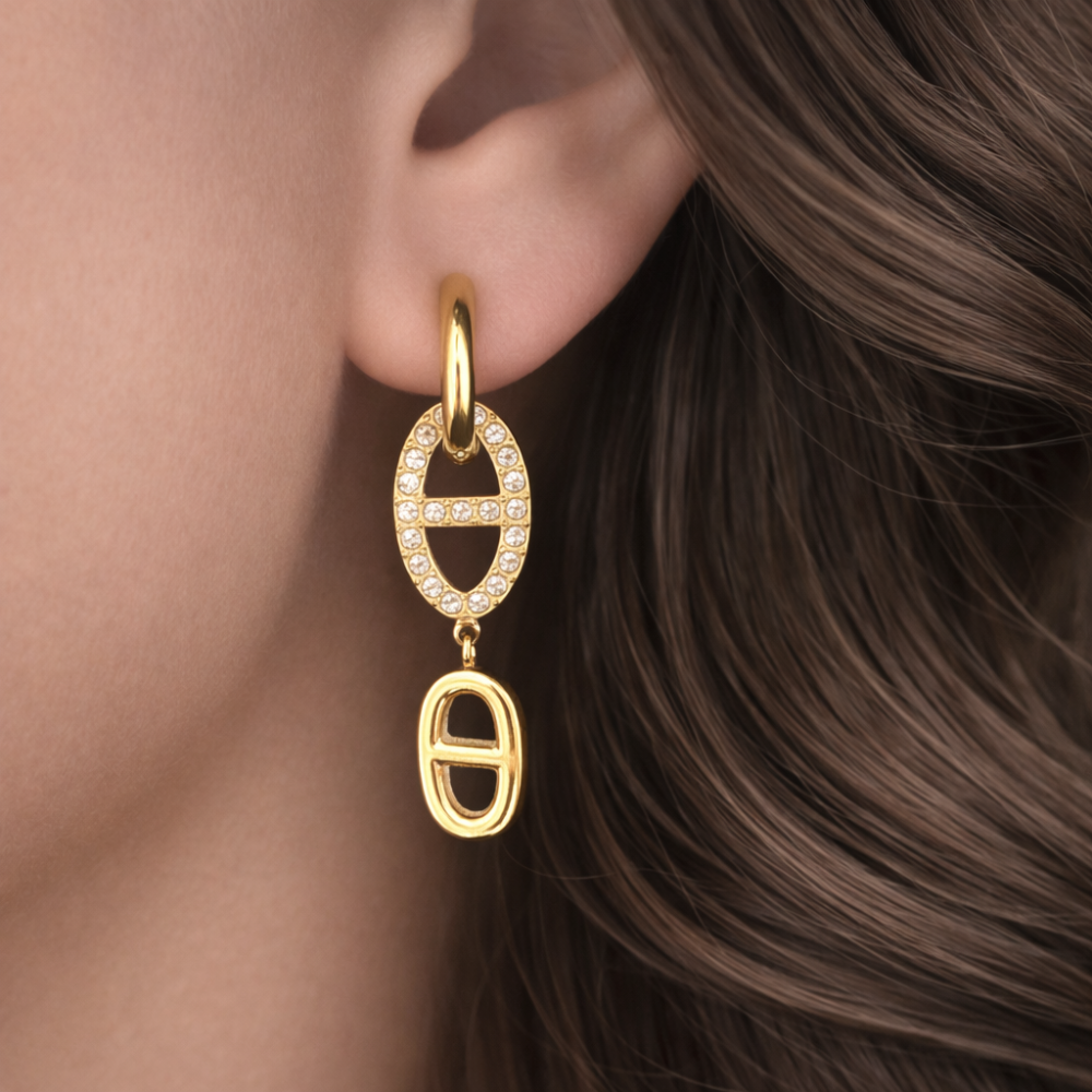 Boucles créoles Maille Marine ovales zircon – bijoux acier inoxydable | Gaou Bijoux