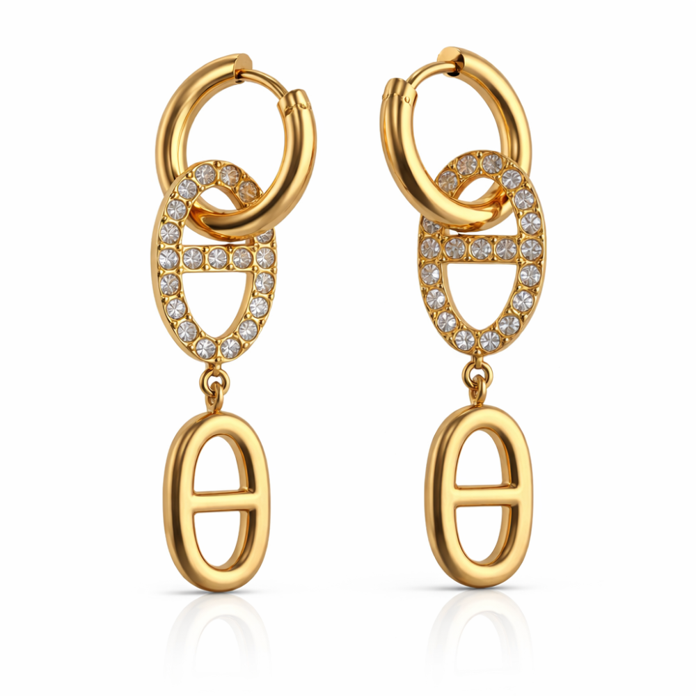 Boucles créoles Maille Marine ovales zircon – bijoux acier inoxydable | Gaou Bijoux