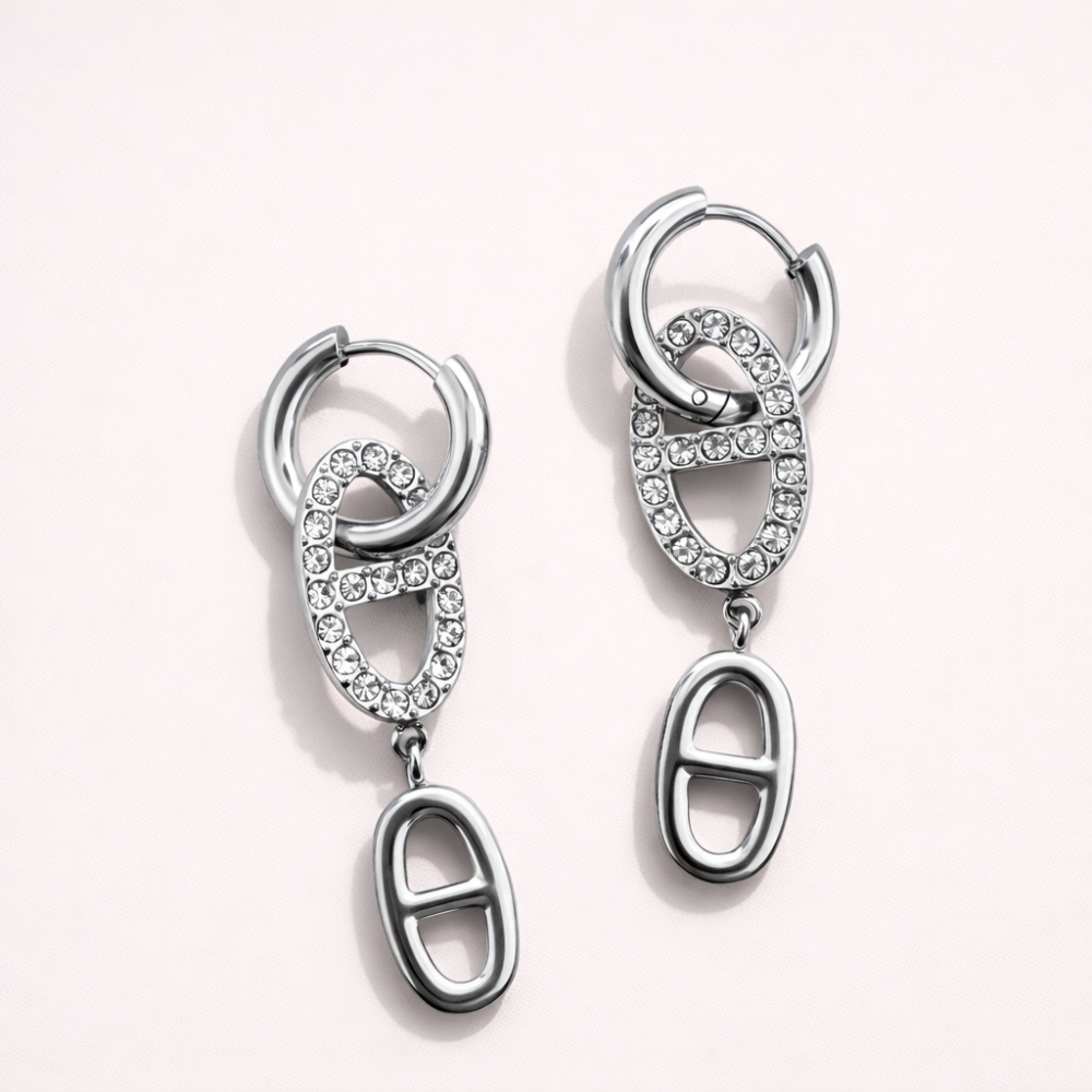 Boucles créoles Maille Marine ovales zircon – bijoux acier inoxydable | Gaou Bijoux