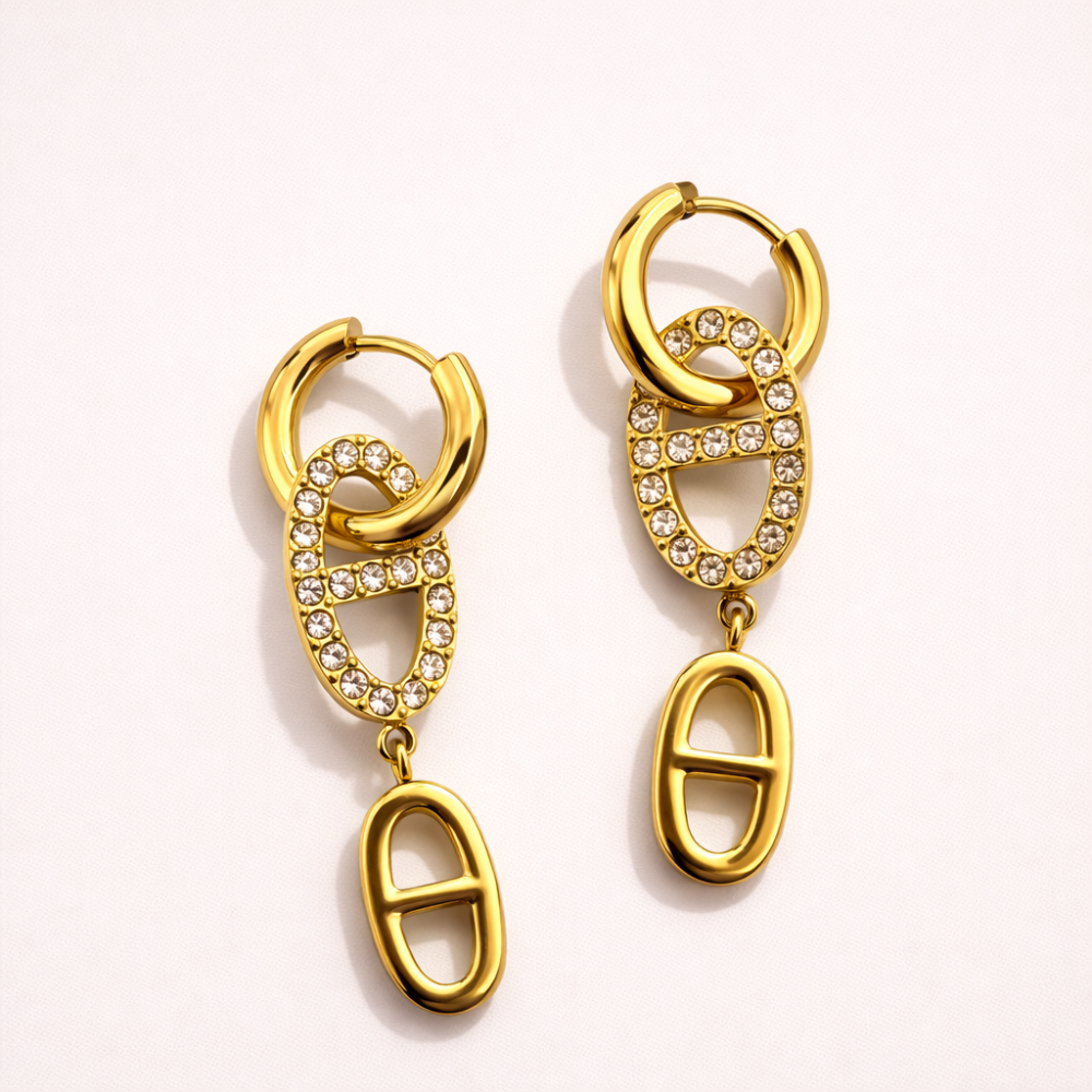 Boucles créoles Maille Marine ovales zircon – bijoux acier inoxydable | Gaou Bijoux