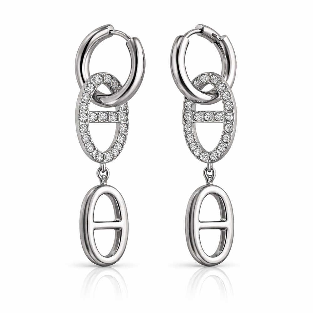 Boucles créoles Maille Marine ovales zircon – bijoux acier inoxydable | Gaou Bijoux