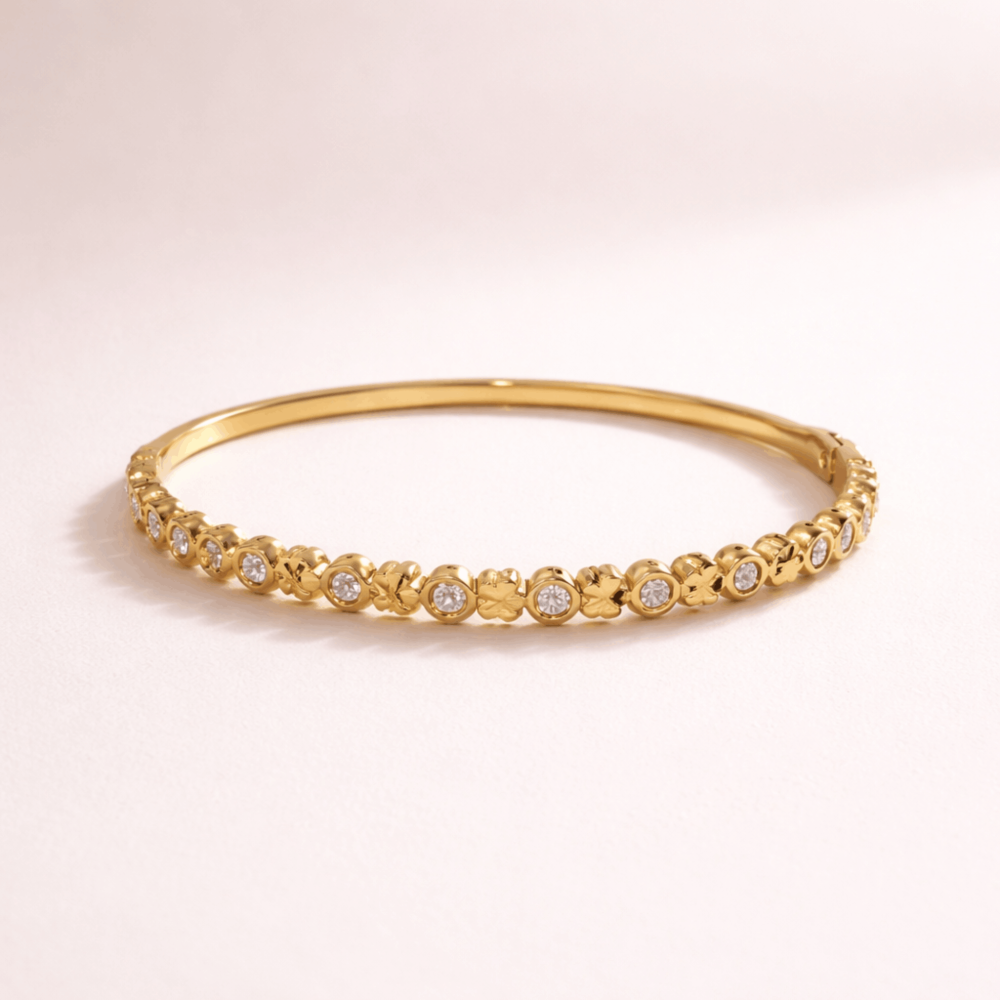 Bracelet jonc fleurs zircon femme – bijoux acier inoxydable | Gaou Bijoux