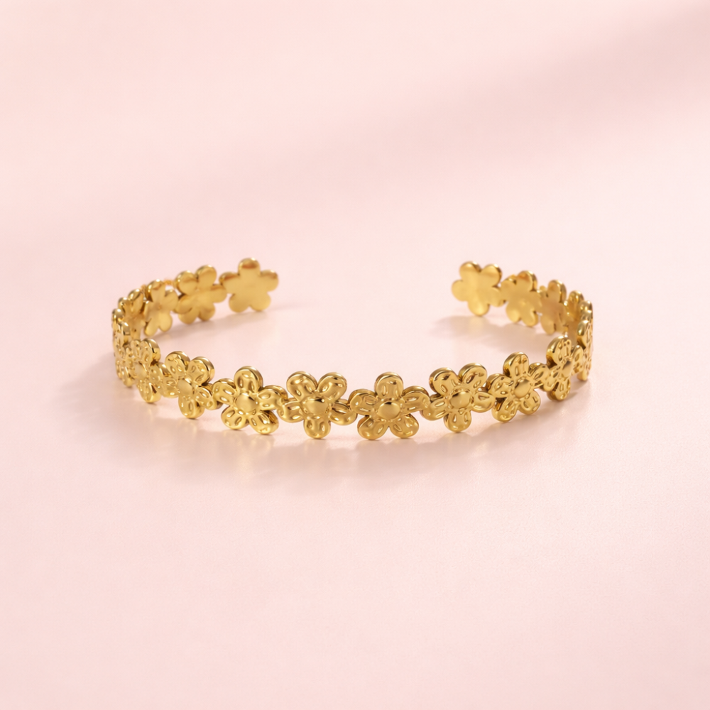Bracelet jonc fleurs ajourées femme – bijoux acier inoxydable | Gaou Bijoux