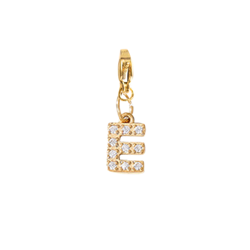 Charm Lettre E Strass Doré | collier charms personnalisable | Gaou Bijoux