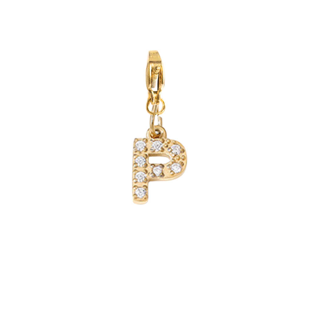 Charm Lettre P Strass Doré | collier charms personnalisable | Gaou Bijoux