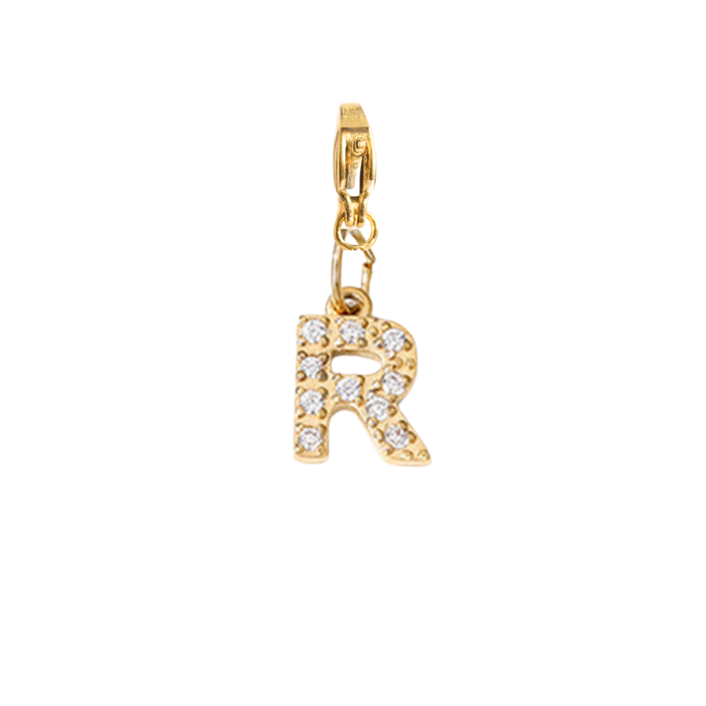 Charm Lettre R Strass Doré
