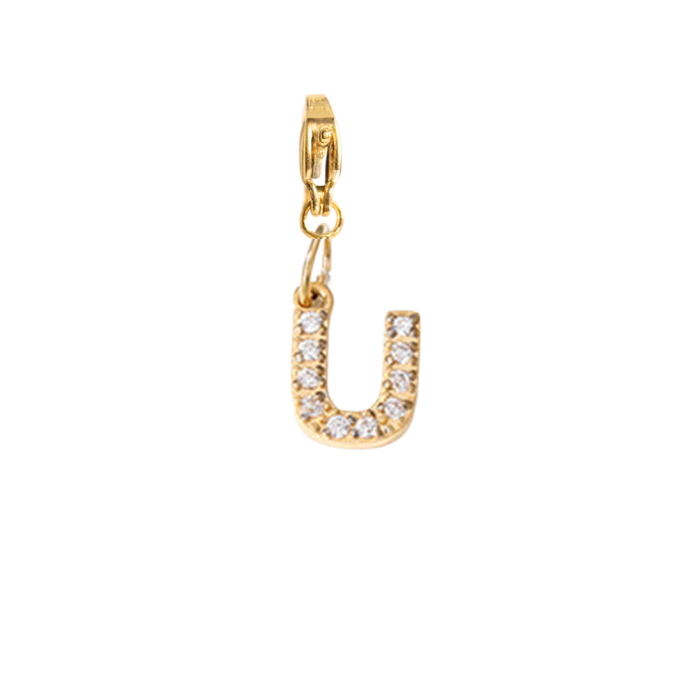 Charm Lettre U Strass Doré | collier charms personnalisable | Gaou Bijoux