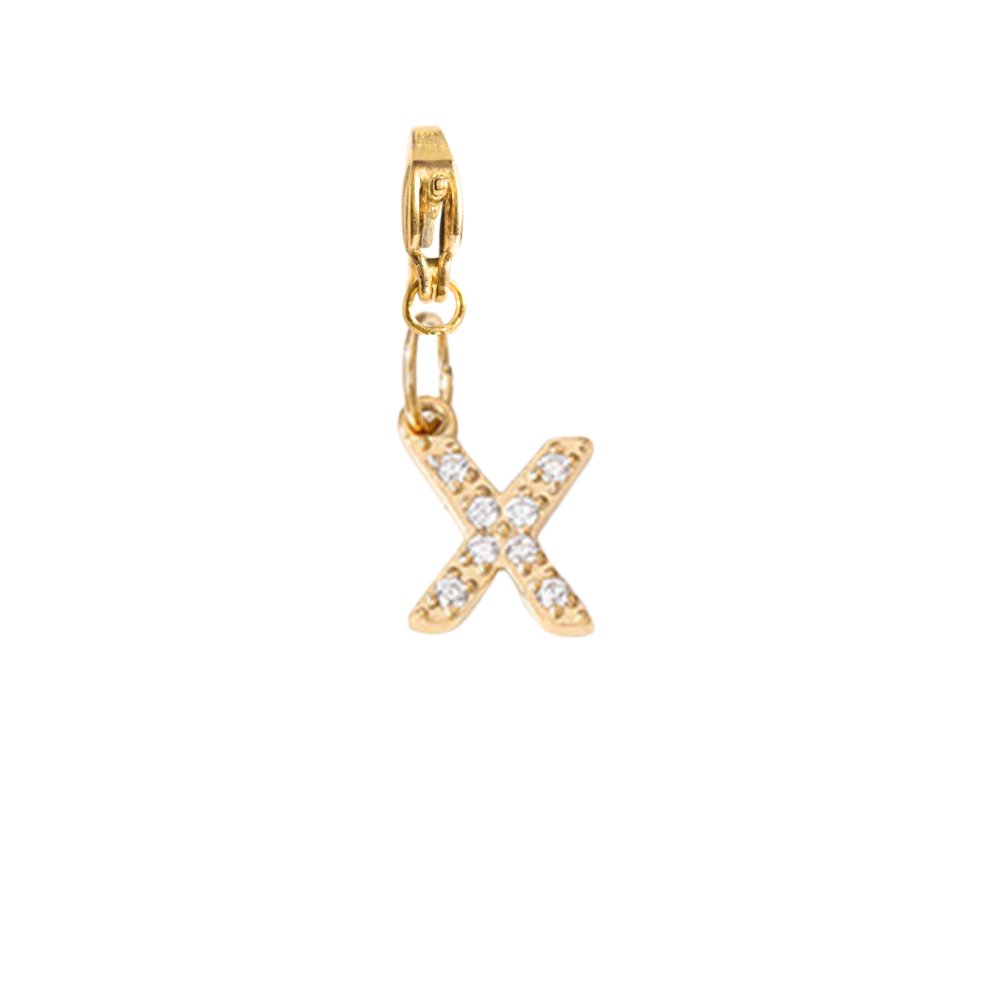 Charm Lettre X Strass Doré