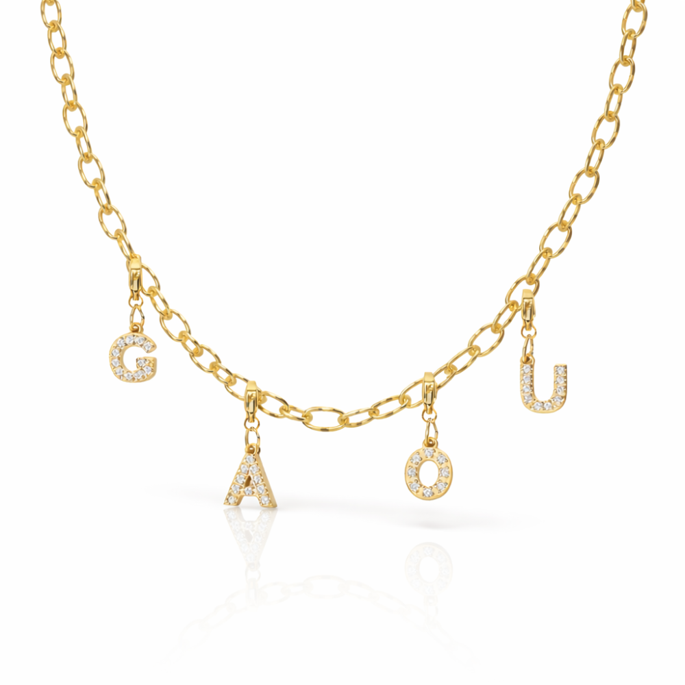 Collier Lettre Personnalisé Doré – Charms Acier Résistant à l’Eau
