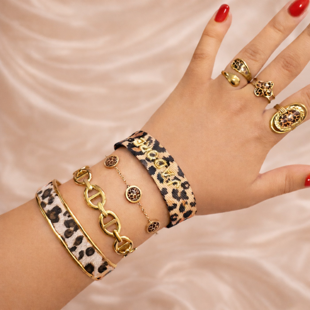 Bracelet J’ADORE léopard tissu ajustable | Gaou Bijoux