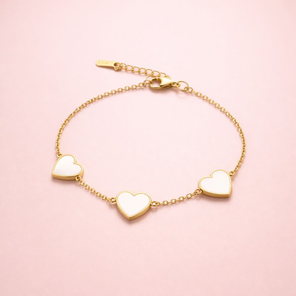 Bracelet cœurs blancs femme – bijoux acier inoxydable | Gaou Bijoux