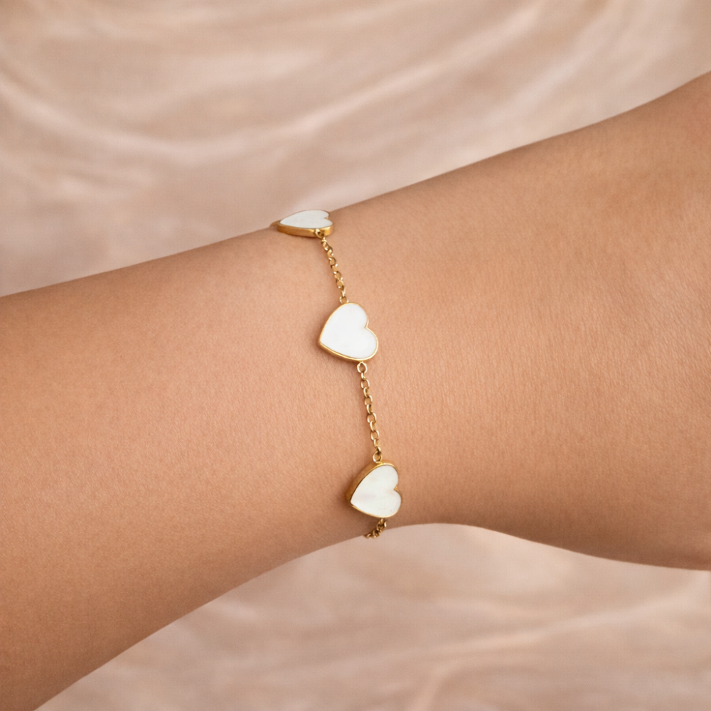 Bracelet cœurs blancs femme – bijoux acier inoxydable | Gaou Bijoux