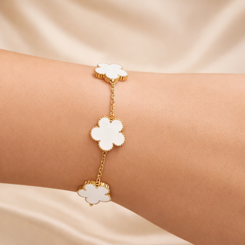 Bracelet Juliette fleurs blanches – bijoux acier inoxydable | Gaou Bijoux