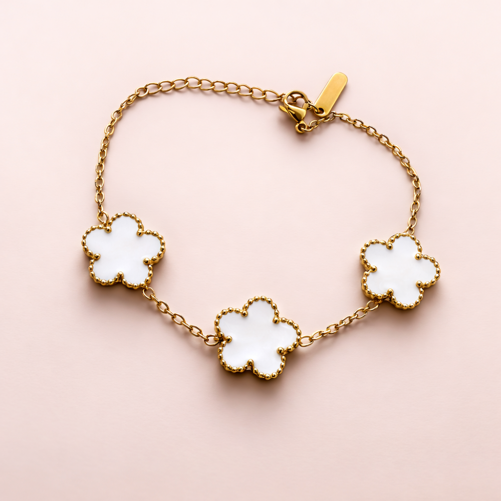 Bracelet Juliette fleurs blanches – bijoux acier inoxydable | Gaou Bijoux