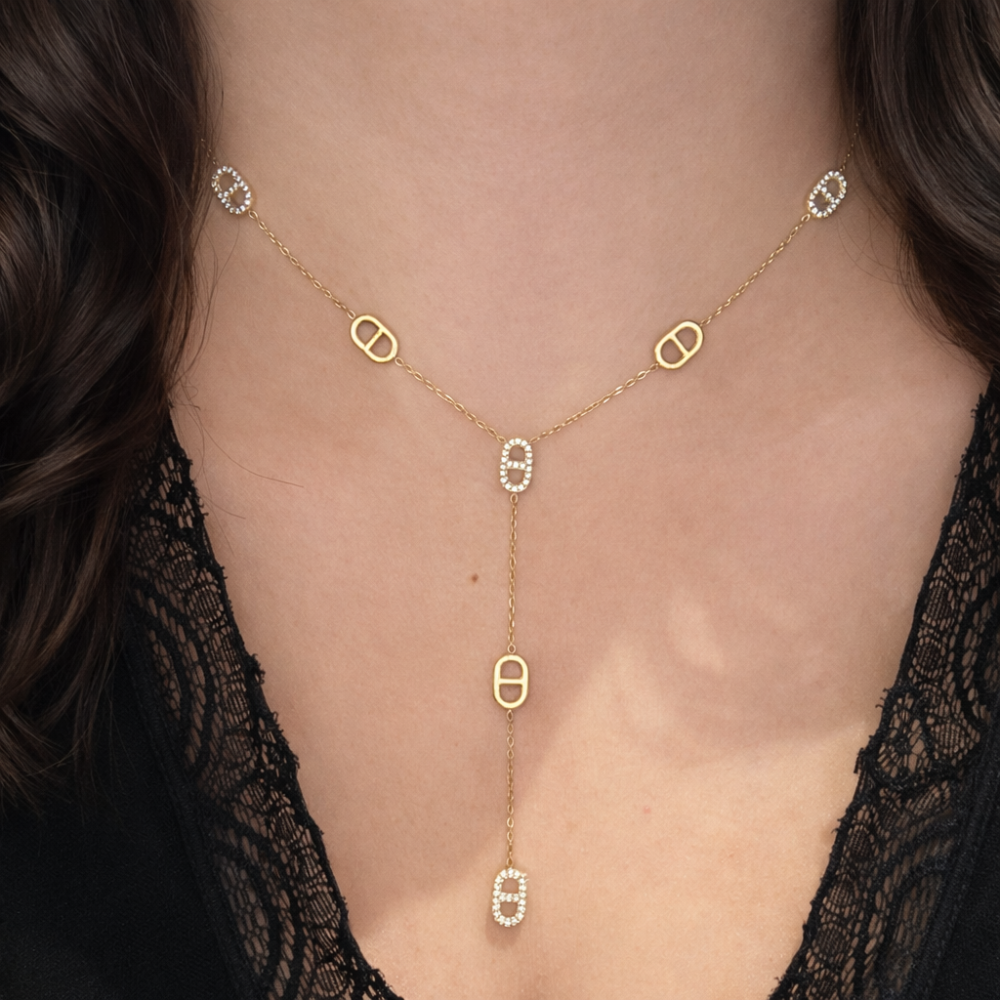 Collier Y Maille Marine zircon femme – bijoux acier inoxydable | Gaou Bijoux