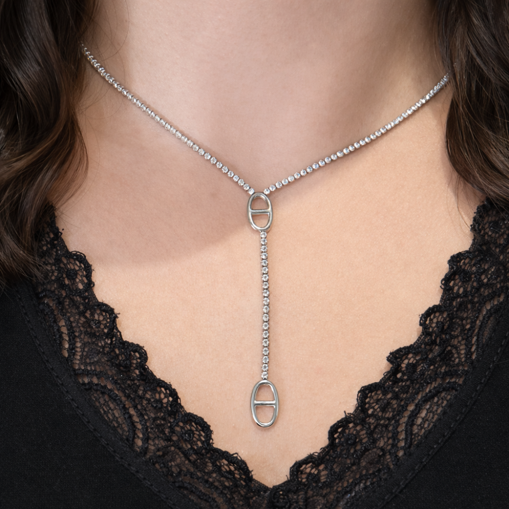 Collier Y Maille Marine argent zircon femme – bijoux acier inoxydable | Gaou Bijoux