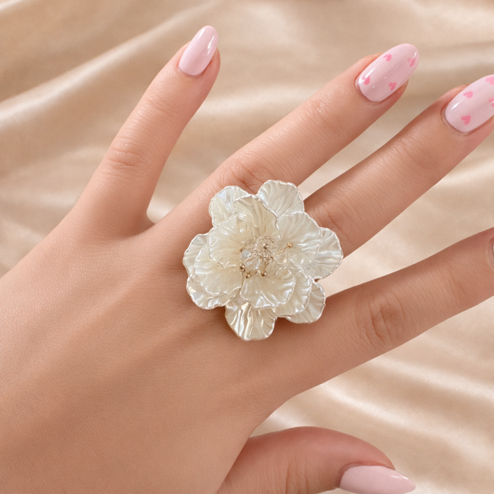Bague fleur nacrée réglable femme – bijoux acier inoxydable | Gaou Bijoux