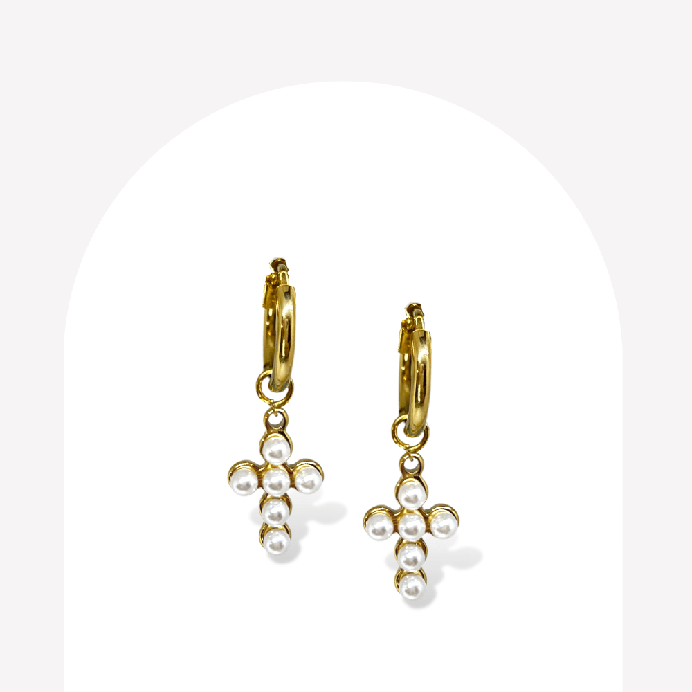 Boucles d'Oreilles Croix & Perles  | Gaou Bijoux