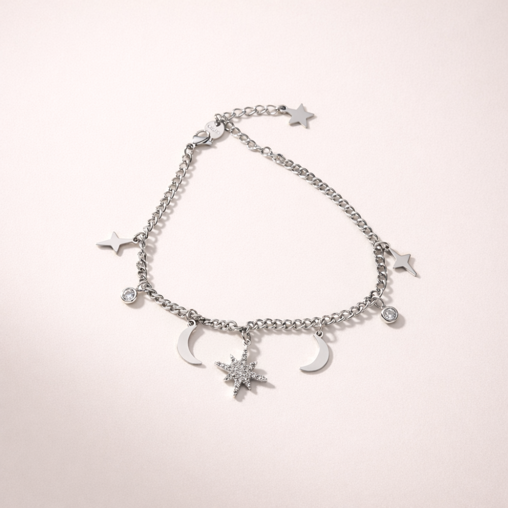 Bracelet étoiles et lune argent femme – bijoux acier inoxydable | Gaou Bijoux