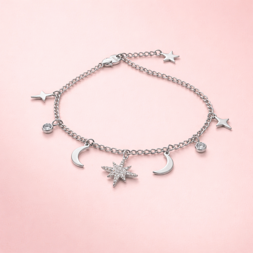 Bracelet étoiles et lune argent femme – bijoux acier inoxydable | Gaou Bijoux
