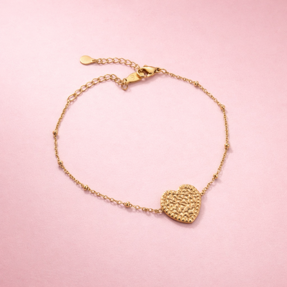 Bracelet cœur texturé doré femme – bijoux acier inoxydable | Gaou Bijoux