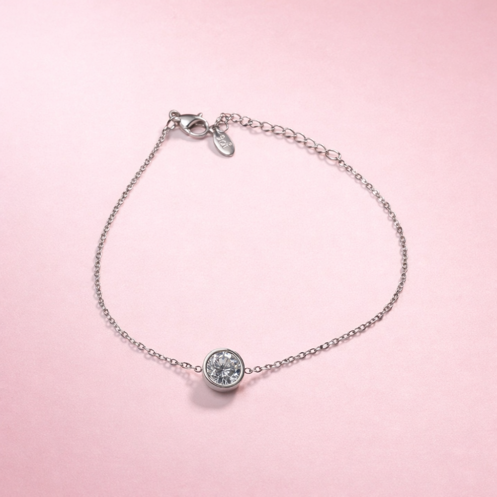 Bracelet solitaire argent zircon femme – bijoux acier inoxydable | Gaou Bijoux