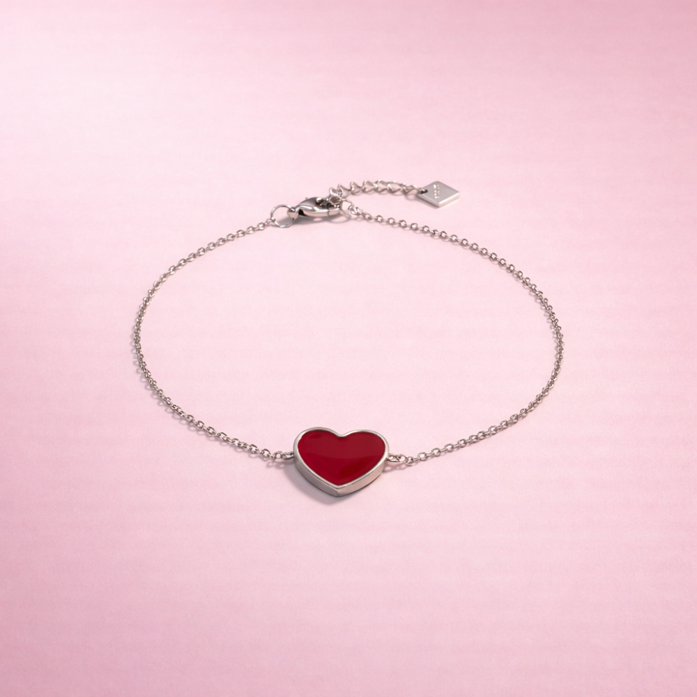Bracelet cœur rouge argenté femme bijoux acier inoxydable | Gaou Bijoux