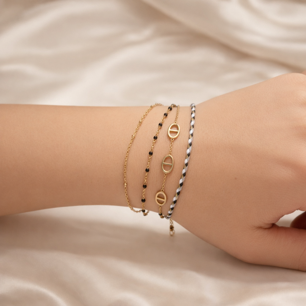 Bracelet multirangs maille marine médaillon ovale acier inoxydable | bijoux acier inoxydable | Gaou Bijoux