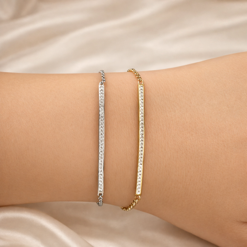 Bracelet barre zircon femme acier inoxydable doré ou argent | Gaou Bijoux