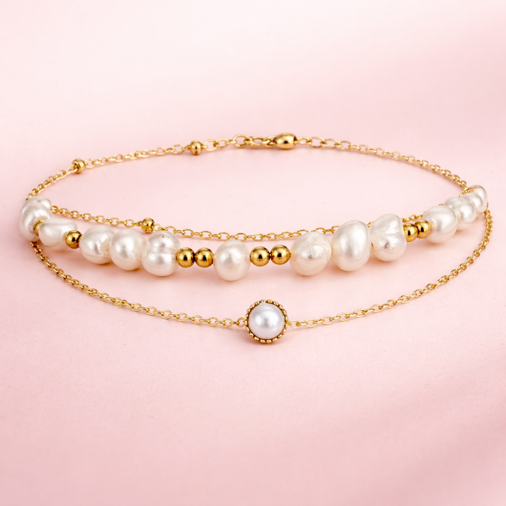 Bracelet multirang perles doré acier inoxydable | Gaou Bijoux