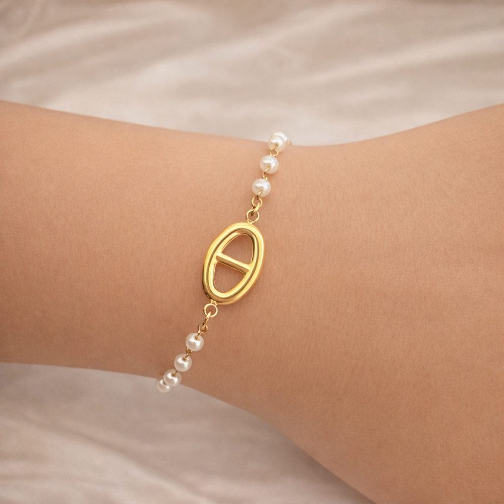 Bracelet Maille Marine & Perles
