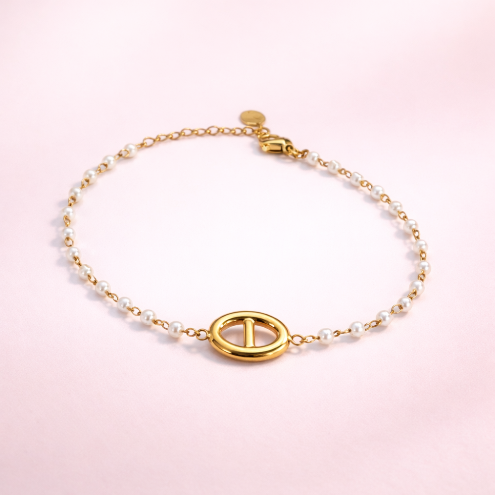 Bracelet Maille Marine & Perles