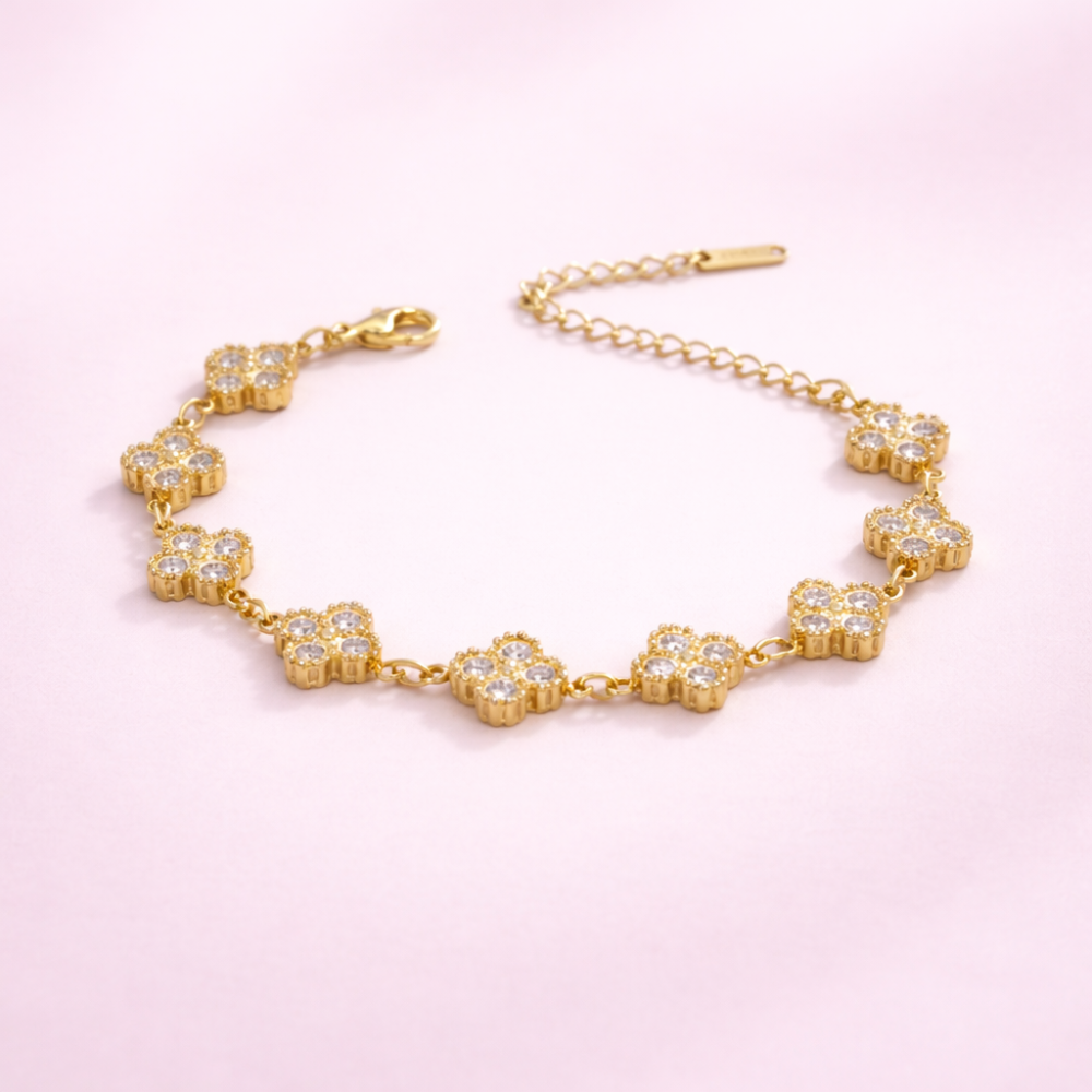 Bracelet fleurs zircon acier inoxydable doré | Gaou Bijoux