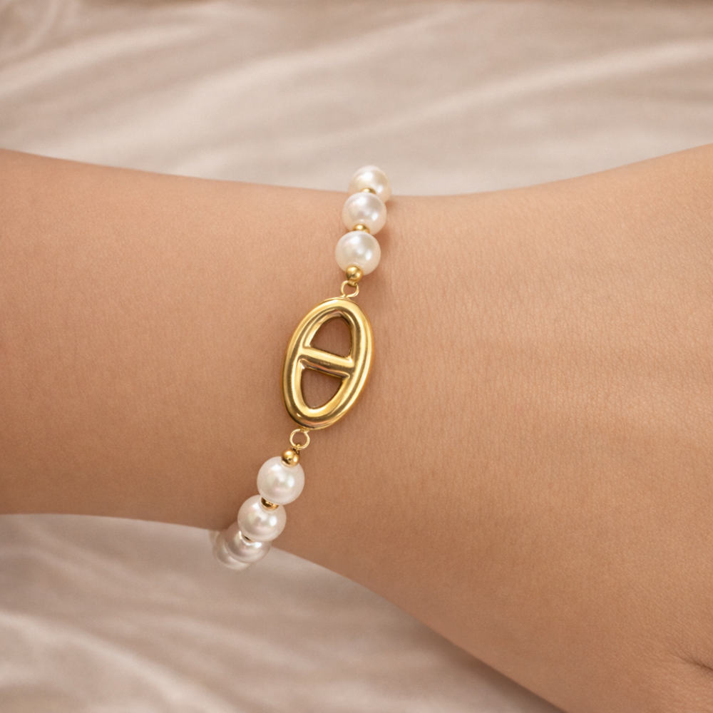 Bracelet grosses perles maille marine acier inoxydable | Gaou Bijoux